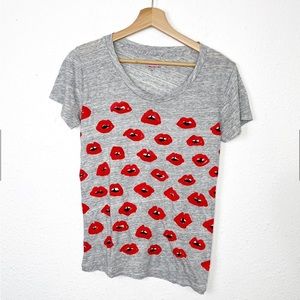 J Crew limited edition lip motif gray T-shirt, size S